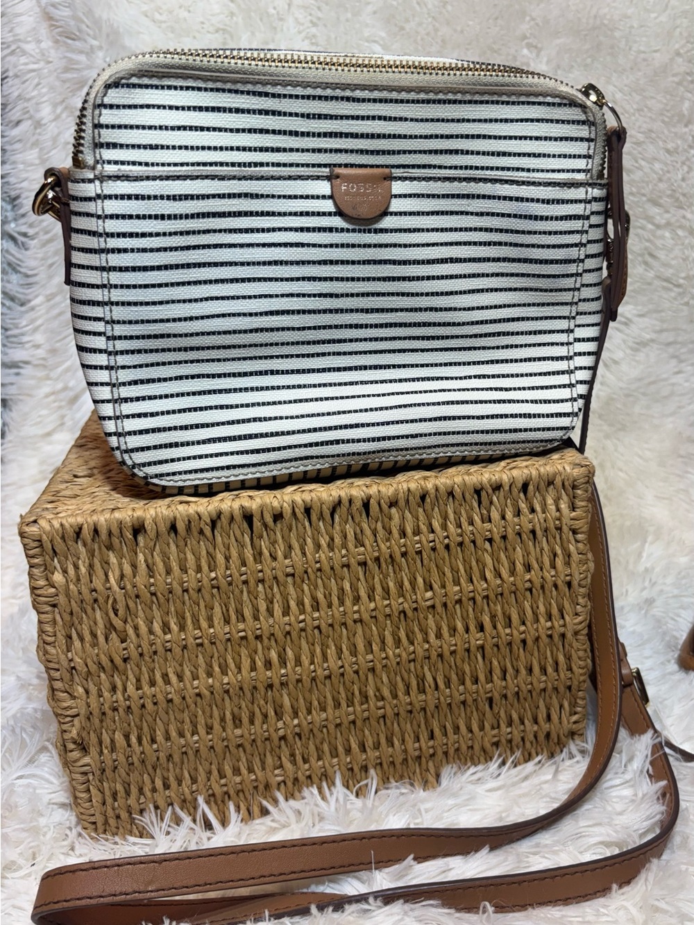 Fossil Sydney Striped Coated Canvas Crossbody Bag with Leather Trim